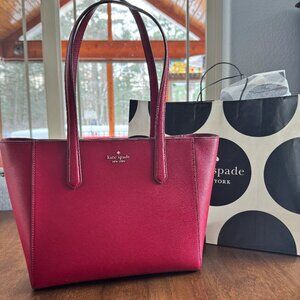 New Kate Spade Staci Medium Tote Saffiano Leather Red Jam KG473